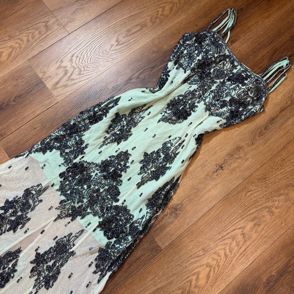 Vintage Y2K 100% Silk Beaded Dress Vintage Beaded Dress Mesh Vintage Prom Dress - Picture 3 of 17